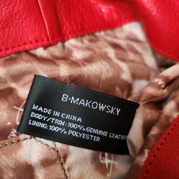 B. Makowsky Lipstick Red Textured Leather Shoulder Bag Adjustable Strap Purse - Picture 13 of 14